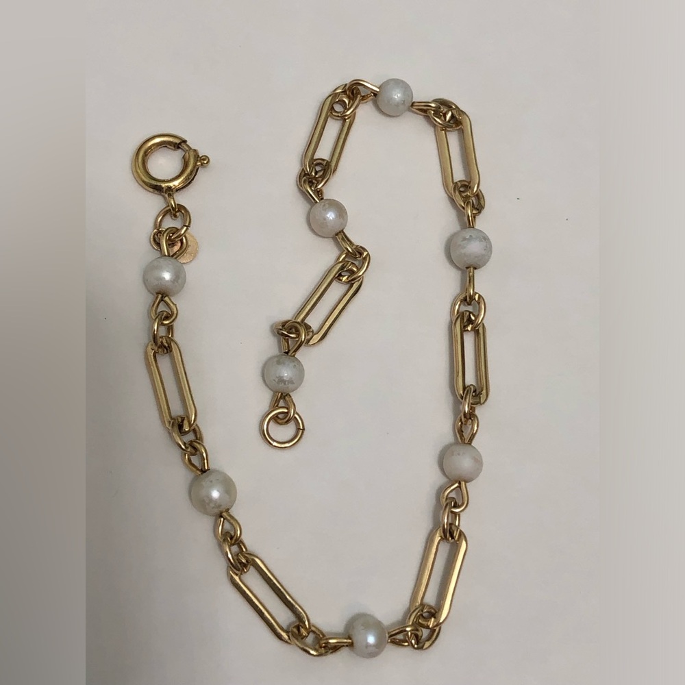 Vintage Wells 14k Gold Filled GF Faux Pearl Bracelet 7in